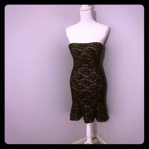 BEBE Lace Overlay Strapless Cocktail Dress Size M
